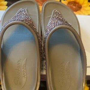 Skechers Women's Glitter Taupe Flip Flop Sandals